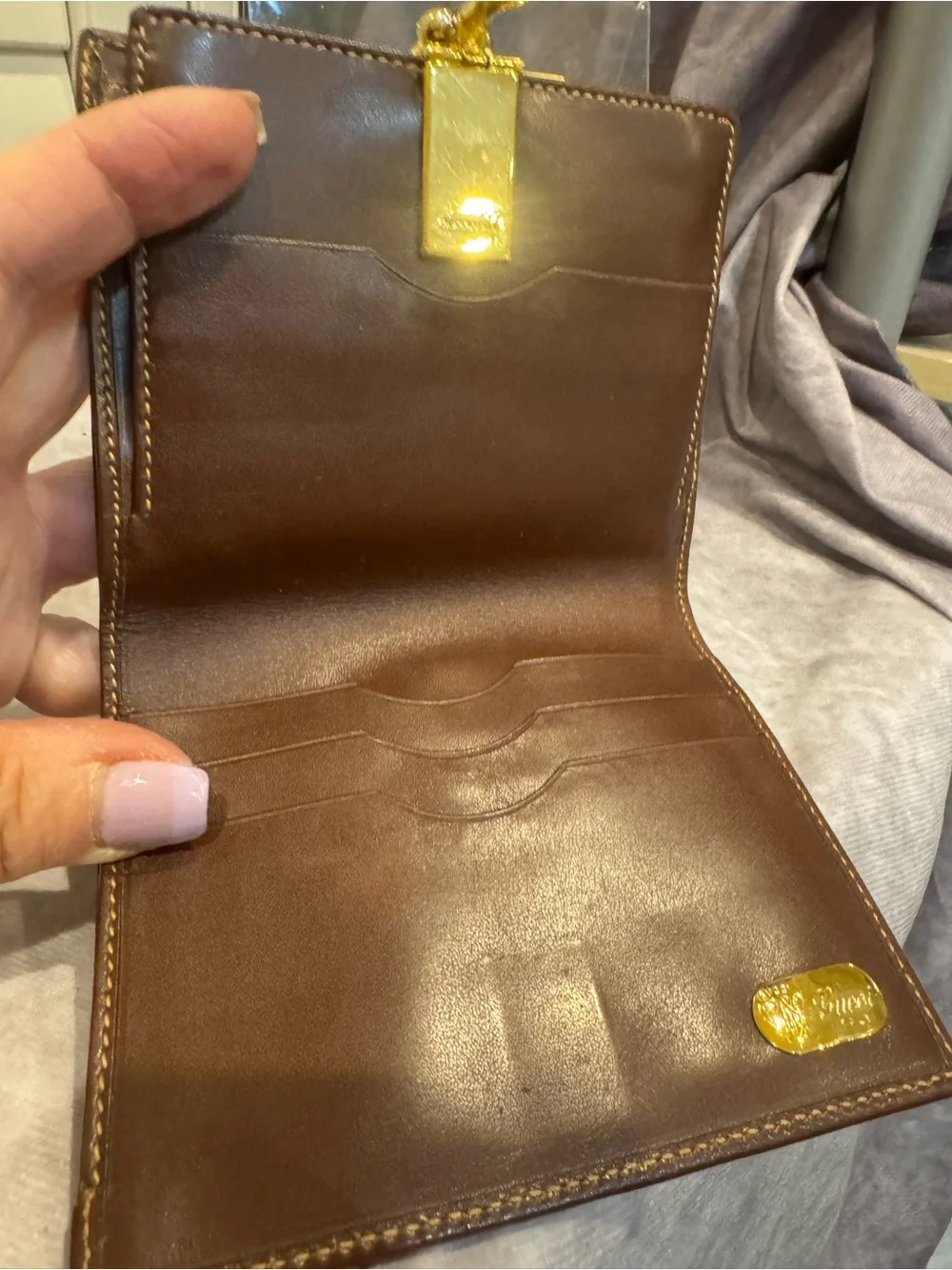 Gucci Vintage Brown Giccissima GG Canvas Wallet with Gold-Tone Clasp